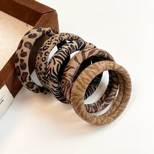 Retro animal print elastic hair scrunchies set including leopard and zebra patterns