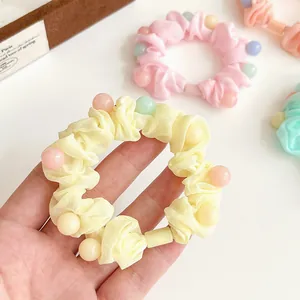 Chouchous perlés aux couleurs pastel en mousseline douce pour coiffures de filles