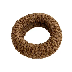 Thick knit coffee brown elastic hair tie with durable woven texture and soft stretch
