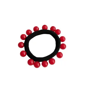 Élastique à cheveux noir minimaliste avec perles rouges brillantes pour queue de cheval