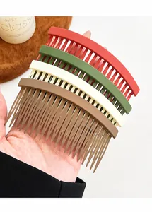 Matte finish hair combs in red, green, beige, and brown colors for styling hair