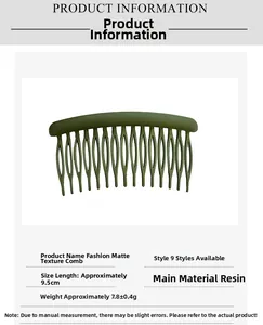Olive green matte resin hair comb detail with 9.5cm length and curved anti-slip teeth