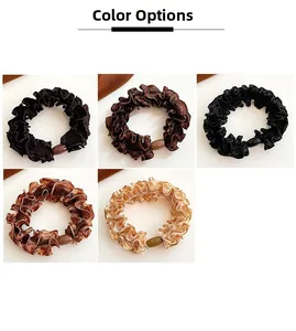 Detailed color selection view of high-elastic scrunchies with elegant ruffled texture