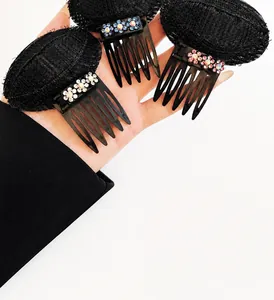 Detail of invisible hair volume pads with colorful rhinestones and secure grip comb