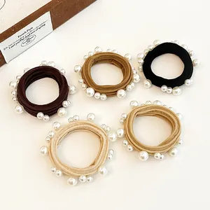 Elegant French Style Faux Pearl Hair Ties High Elastic Fabric Hair Bands Minimalist Scrunchies Women Fashion Accessory