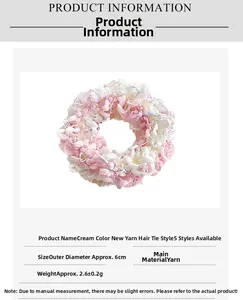 Detalle del coletero de punto rosa y blanco de 6 cm con datos sobre el tamaño y el peso