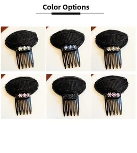 Hair volume comb with rhinestone flowers showing six different colors and mesh padding