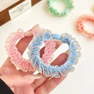Elastici per capelli arricciati color macaron in rete velata con perle eleganti