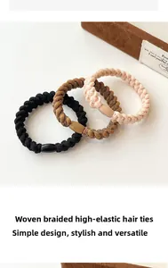Close-up of braided high-elasticity hair ties in coffee colors with resin buckles