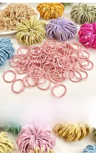 Detail of colorful ribbed elastic hair bands with spiral texture and pastel tones