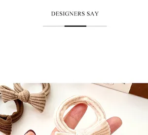 Close-up of ribbed knit texture on cream and brown bow scrunchies with durable elastic