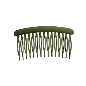 Matte army green 17-tooth curved hair comb with hollow anti-slip grip design