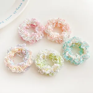 Macaron Color Knitted Scrunchies For Women Sweet Fluffy Yarn Elastic Hair Ties Handmade High Stretch Ponytail Holder Hair Accessories