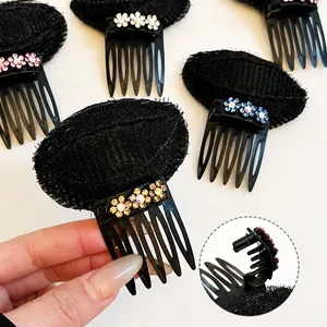 Invisible hair volume pad with non-slip teeth and colorful rhinestone flower decoration