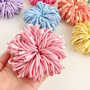 Coleteros elásticos color macaron con cuentas cuadradas para accesorios de pelo niña