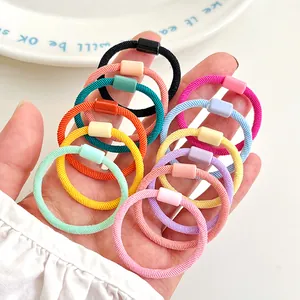 Colorful high-elastic spiral hair ties for kids with round beads in assorted candy colors