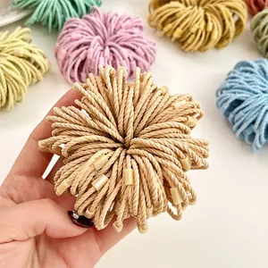 Colorful threaded hair ties with elastic spiral design and decorative resin buckle