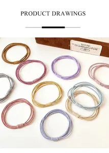 Detail view of multi-colored high elastic hair ties in pastel macaron tones