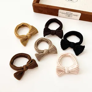 Minimalist Ribbed Bow Hair Tie High Elasticity Knitted Fabric Ponytail Holder For Women Sweet Korean Style Hair Accessories