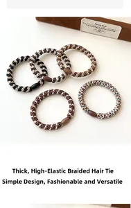 Detail view of 5-piece set high-elasticity braided hair ties with decorative buckles