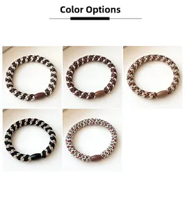Close-up of durable woven elastic hair ties with spiral texture and dark cylinder buckles