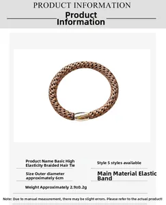 Detailed view of elastic hair tie showing 6cm diameter size and gold metal buckle