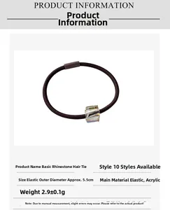 Detail view of elastic hair tie with faceted crystal bead and size measurement