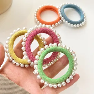Chouchous élastiques en tissu avec perles blanches en plusieurs couleurs pour queues de cheval
