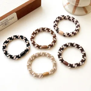 Braided Checkered Hair Ties For Women High Elasticity Nylon Ponytail Holders Vintage Earth Tones Hair Scrunchies Accessories