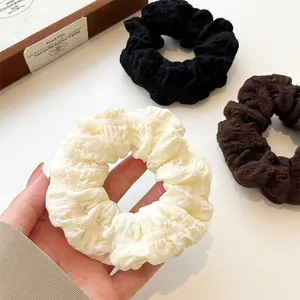 French style puff scrunchies in white, black and coffee colors for elegant ponytails