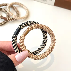 Coffee and cream braided high-elastic hair ties with golden threads for ponytails