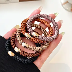 5-piece set of high elasticity braided ponytail holders in neutral coffee tones