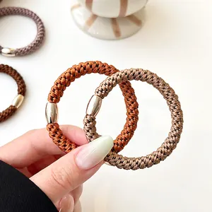 Elastic ponytail hair ties in earth tones with gold metal accents for women