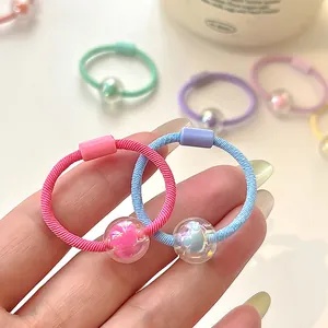 Macaron candy color hair ties with heart beads and elastic ropes for girls