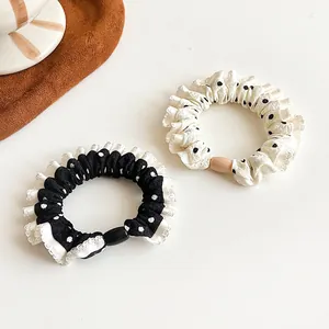 Elegant Polka Dot Ruffle Hair Scrunchies For Women Girls High Elastic Fabric Hair Tie Ponytail Holder Bun Maker Headpiece