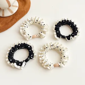 Polka dot ruffle hair scrunchies set with decorative buckles for elegant ponytails