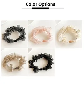 Detailed color selection of high-elastic organza scrunchies in five elegant shades