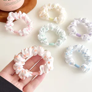 Set of 6 colorful polka dot scrunchies with elastic bands and square plastic buckles