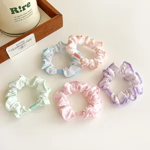 Five-piece set of pastel floral scrunchies in macaron colors for women's hairstyles