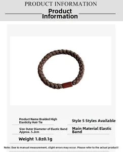 Detailed dimensions of the brown braided hair tie showing 5.2cm diameter and weight spec
