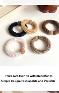 Detailed set of thick wool hair ties with sparkling rhinestone balls for winter style