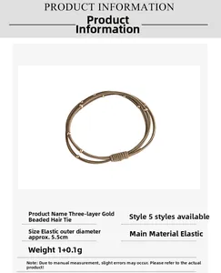 Spécifications détaillées de taille pour chouchous élastiques à perles dorées