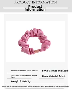 Detailed dimensions and specifications of the pink fabric elastic scrunchie for hair