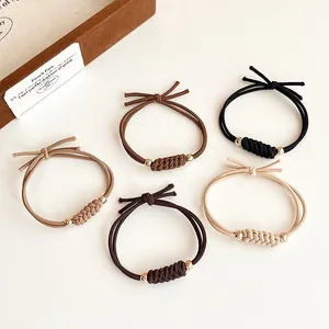 Élastiques à Cheveux Tressés Et Noués À Haute Élasticité Style Coréen Pour Femmes Bandeaux Avec Perles Dorées Accessoires Faits À La Main