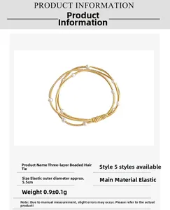 Gedetailleerde afmetingen van de gouden kralen haarelastiek met 5,5 cm diameter en 0,9 g
