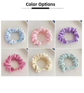 Detailed color selection of six thickened pleated hair scrunchies with square buckle