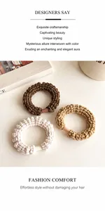 Close-up of three thick velvet scrunchies in brown, camel, and cream with soft knit texture