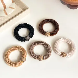 Korean Style Thickened Knitted Wool Hair Ties With Rhinestone Ball Decor Elegant Woven Elastic Hair Bands For Women Daily Jewelry
