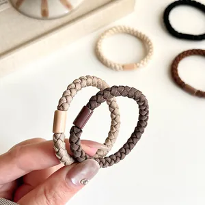 High-elastic woven hair ties in earth tones with matte resin clasps for ponytails