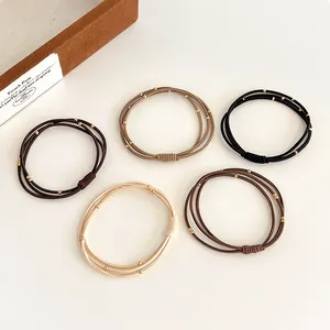 Chouchous Perlés Haute Élasticité Style Coréen Simple Cordon de Queue de Cheval Multi-Brins Décoration de Perles Dorées pour Femmes Accessoires